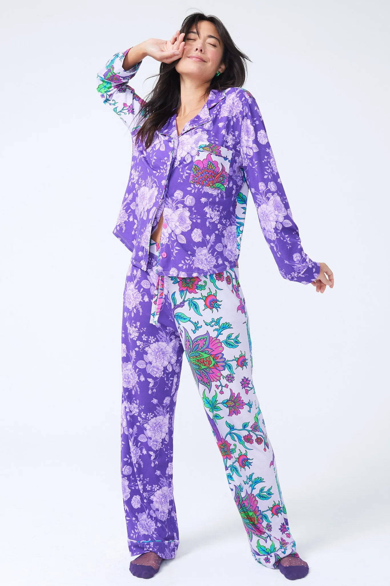 Pajama Set in Violet Porcelain and Bright Baroque