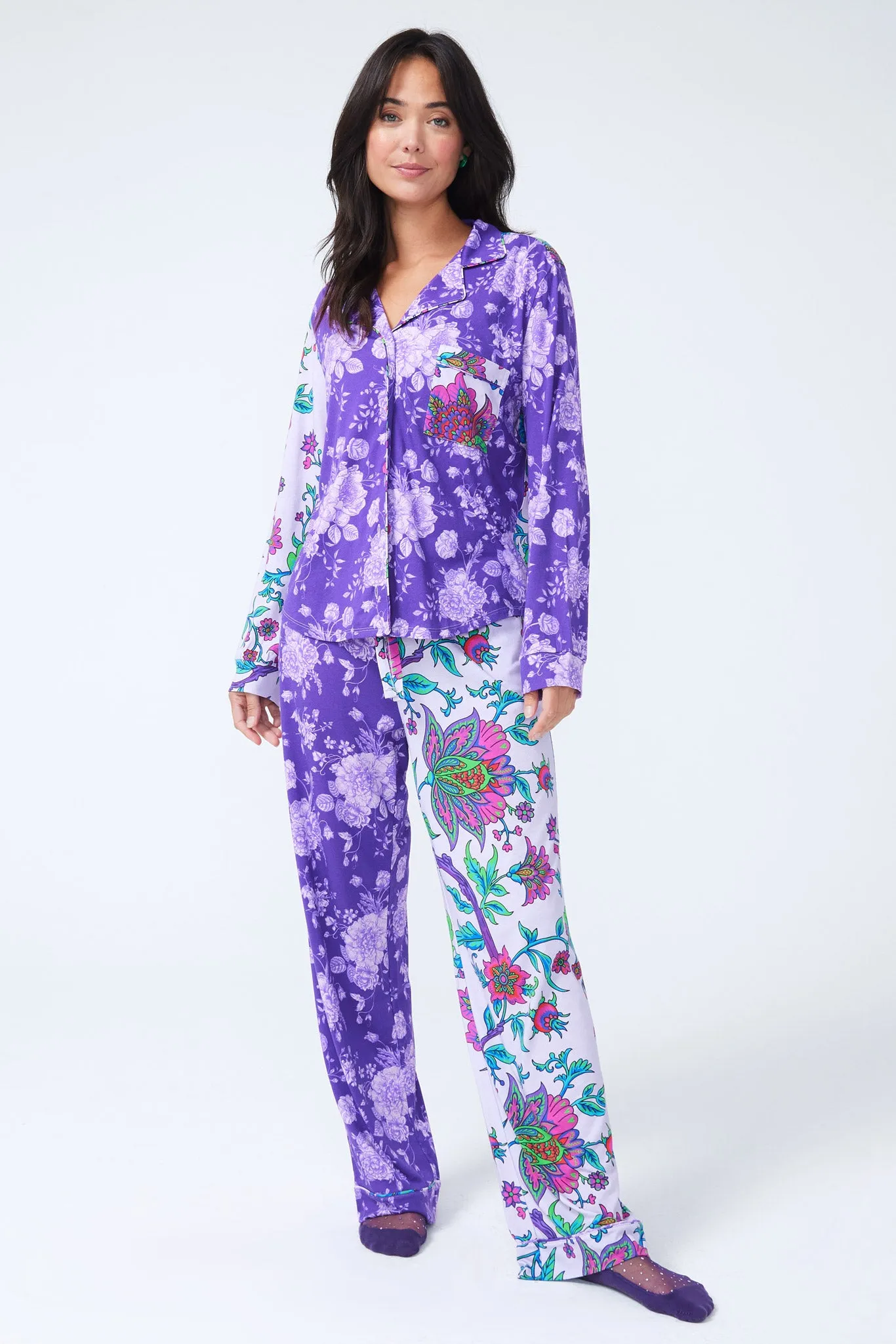 Pajama Set in Violet Porcelain and Bright Baroque