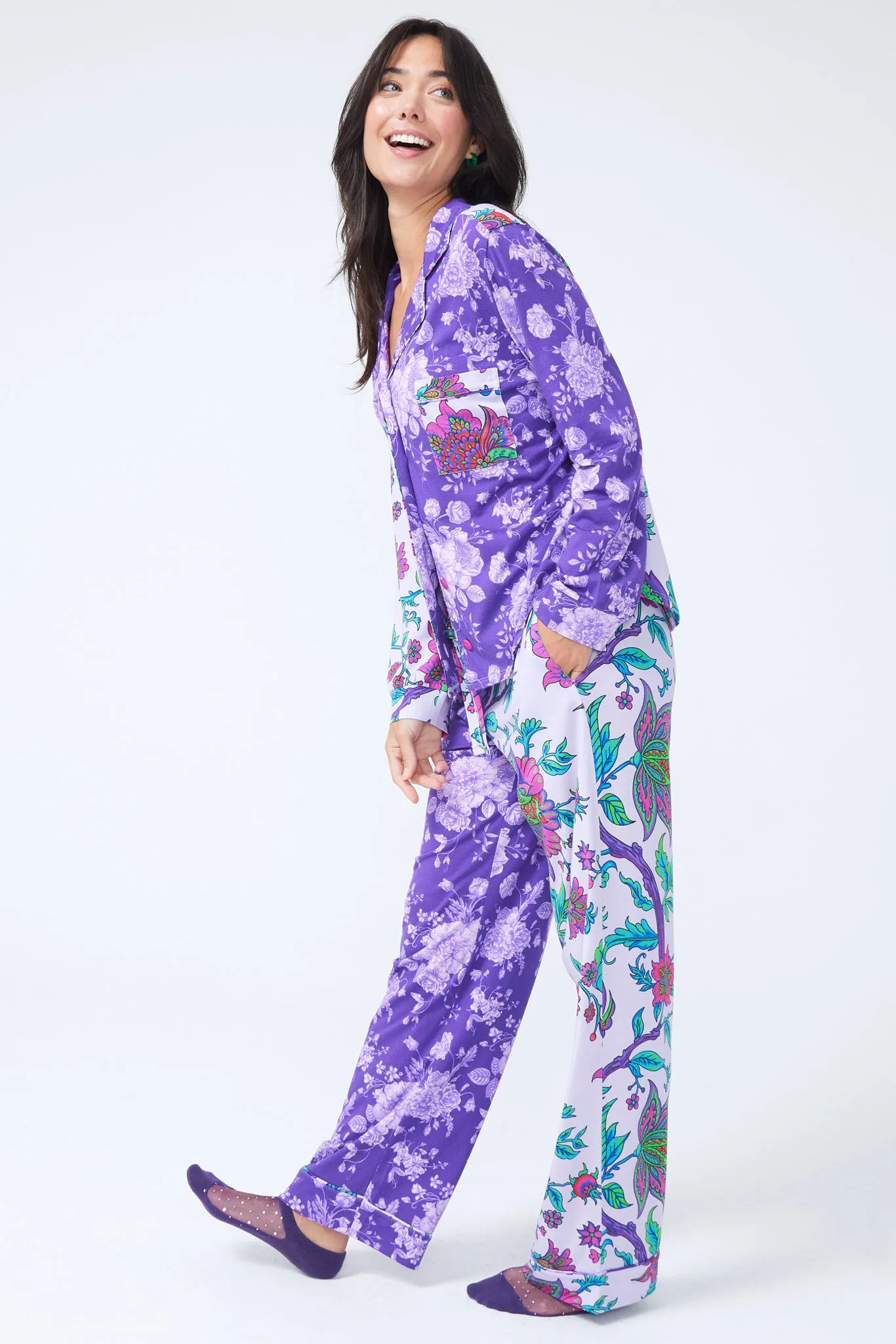 Pajama Set in Violet Porcelain and Bright Baroque