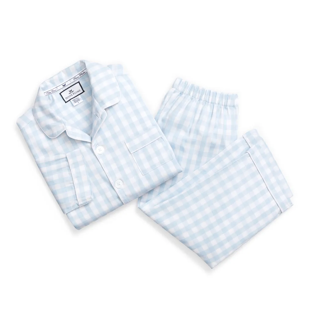 Petite Plume Light Blue Gingham Long Pajama Set
