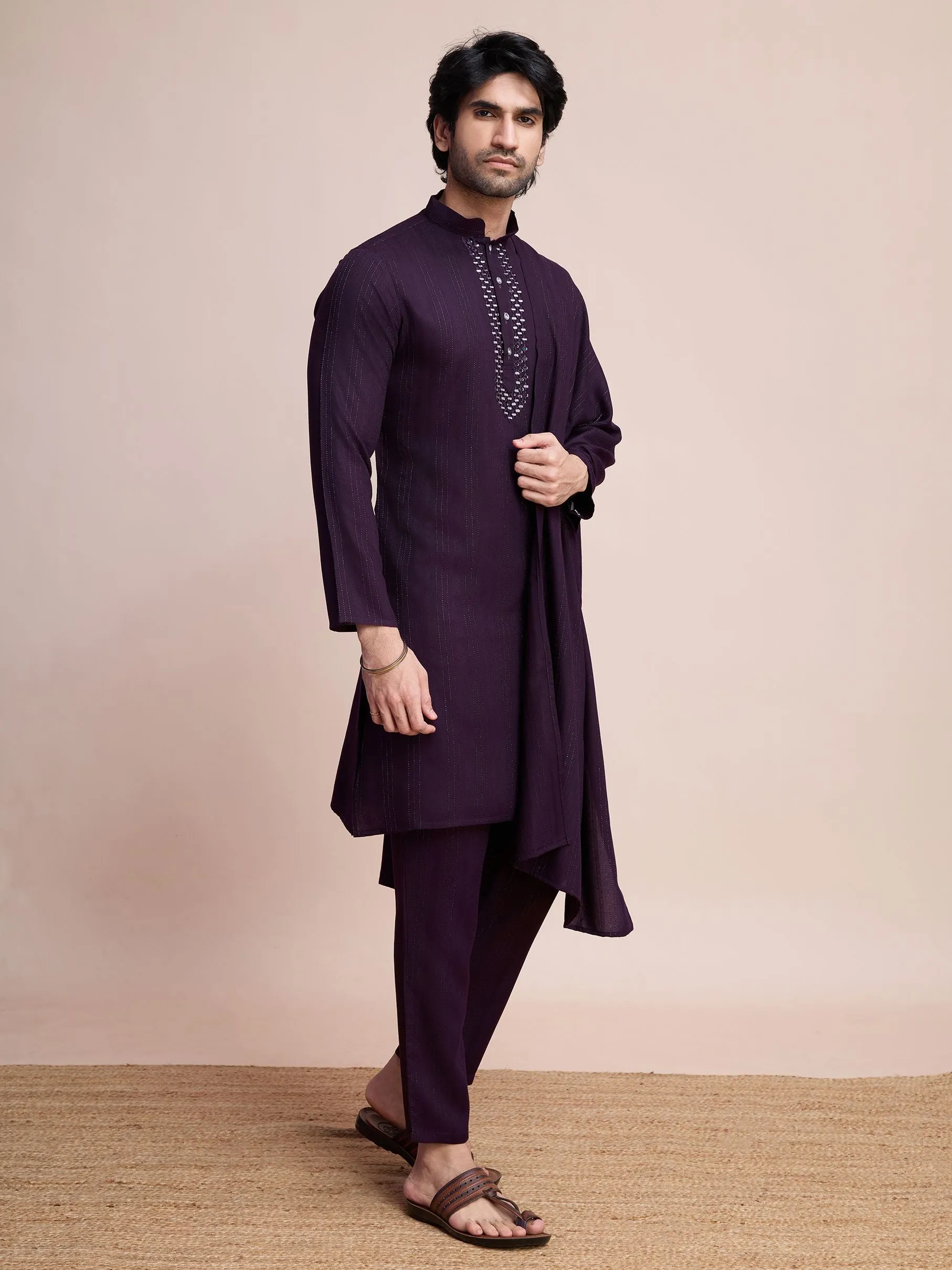 Purple Colour Viscose Silk With Heavy Mirror Work Kurta Payjama