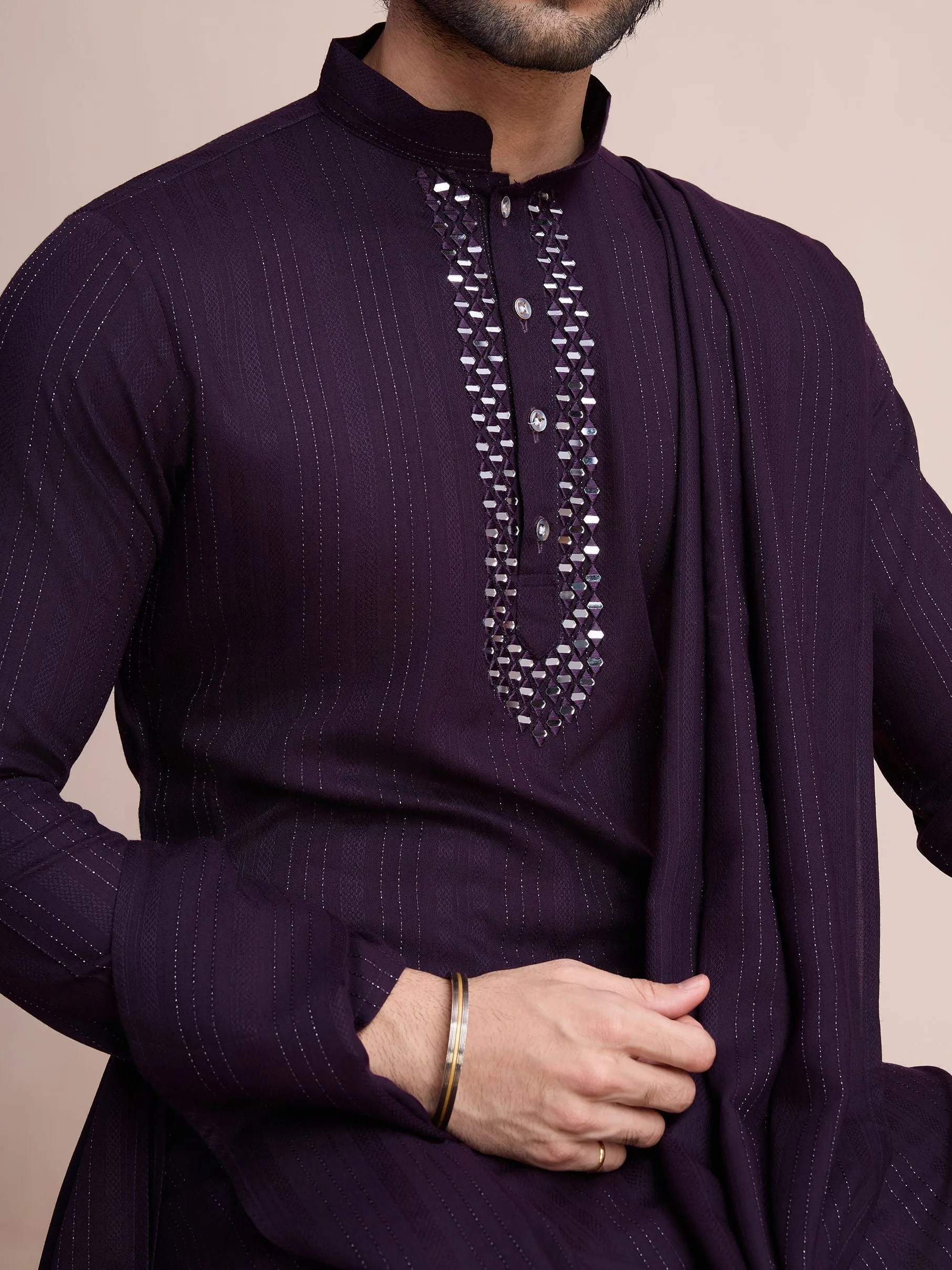 Purple Colour Viscose Silk With Heavy Mirror Work Kurta Payjama