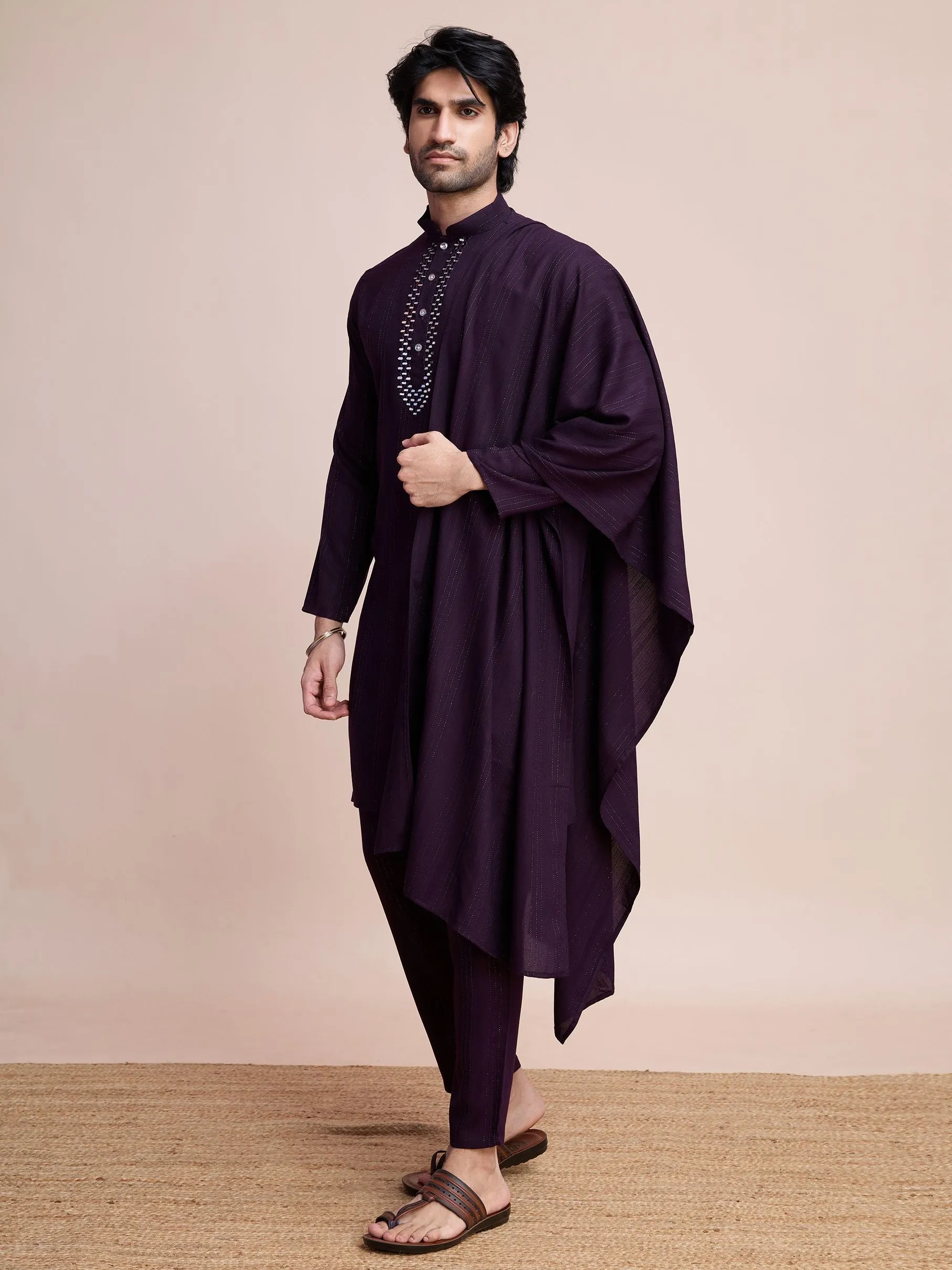 Purple Colour Viscose Silk With Heavy Mirror Work Kurta Payjama