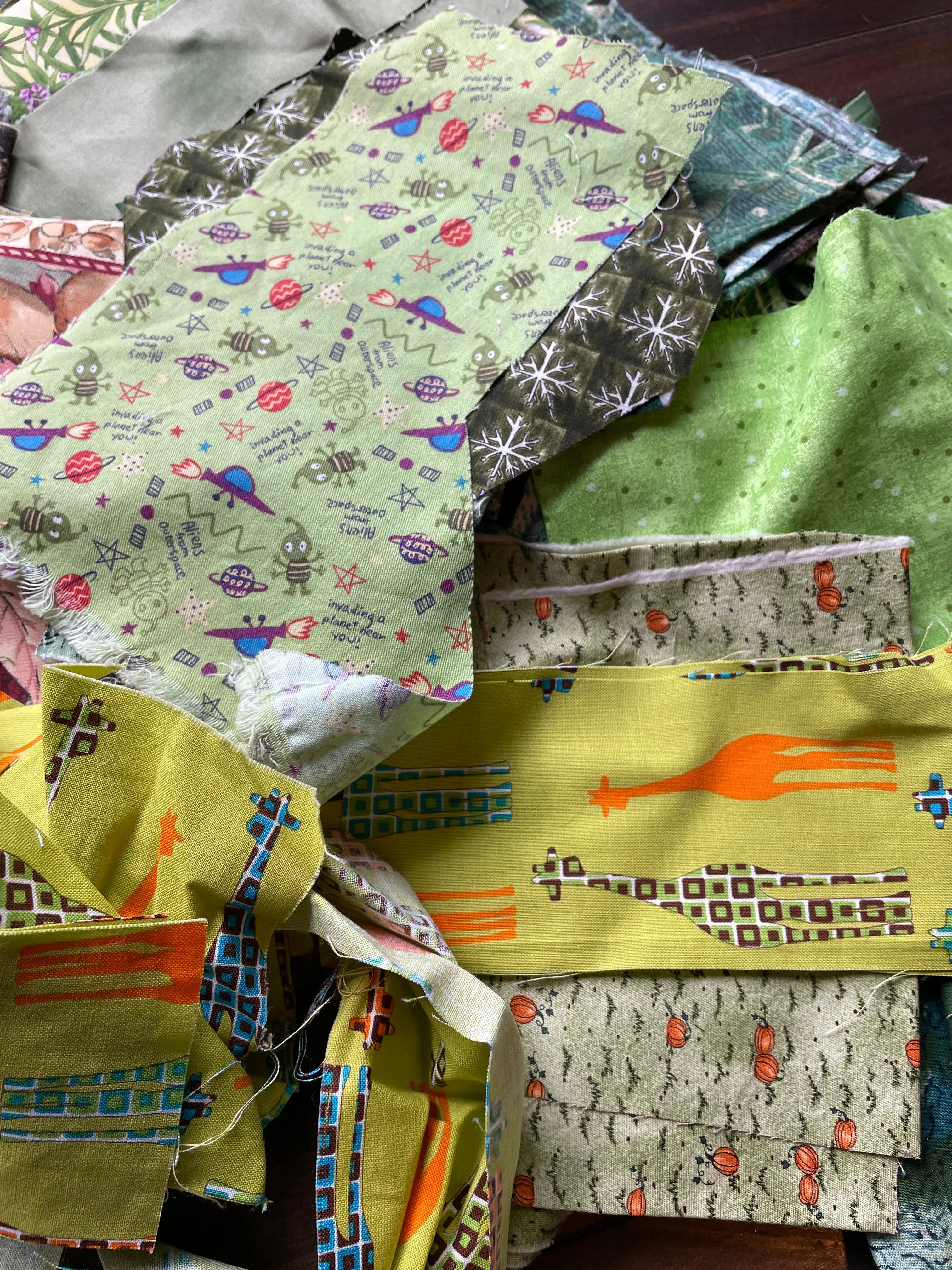 Quilting Cotton Mystery Scrap Remnant Bundle - Greens 1 POUND