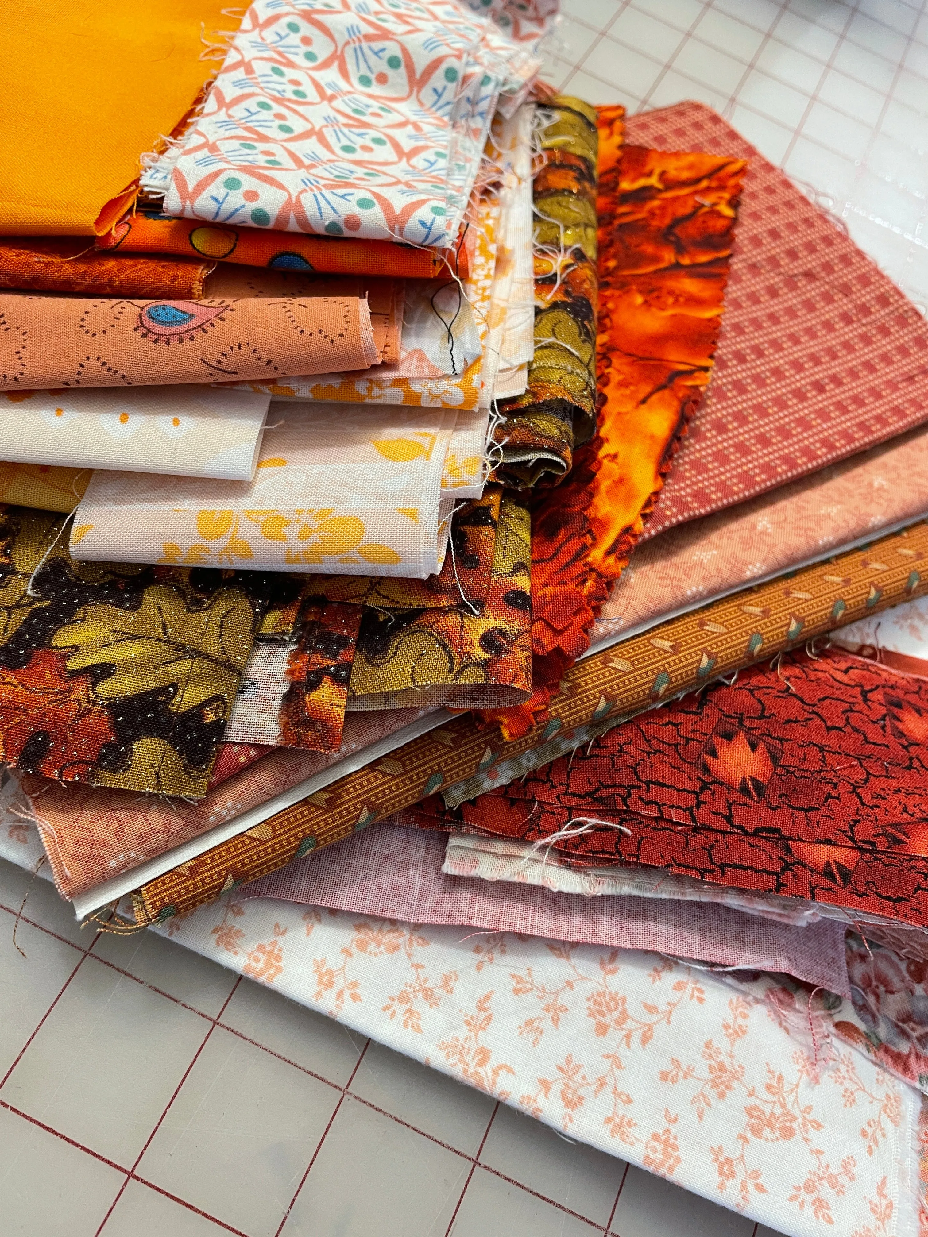 Quilting Cotton Mystery Scrap Remnant Bundle - Oranges 1 POUND