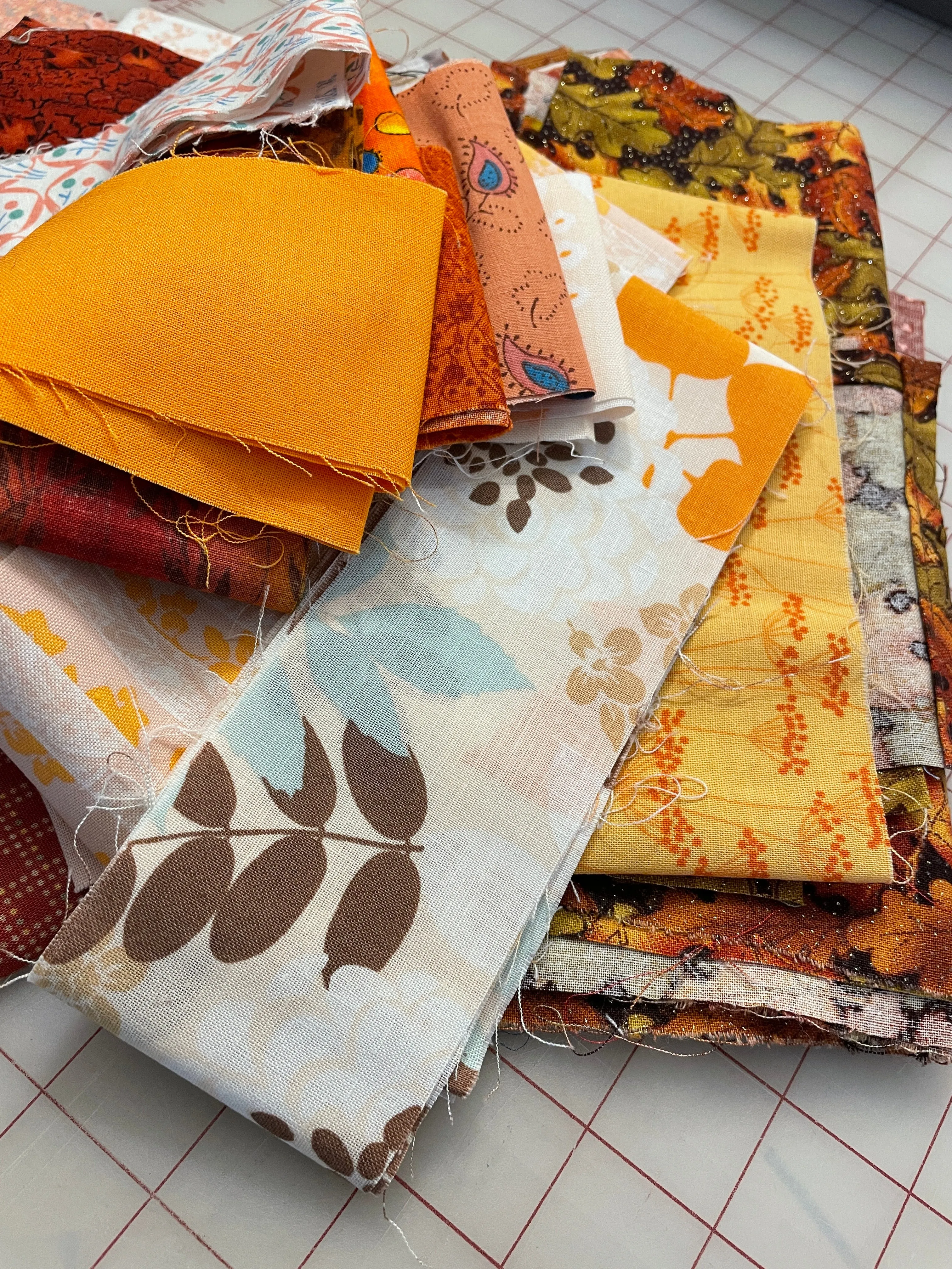 Quilting Cotton Mystery Scrap Remnant Bundle - Oranges 1 POUND