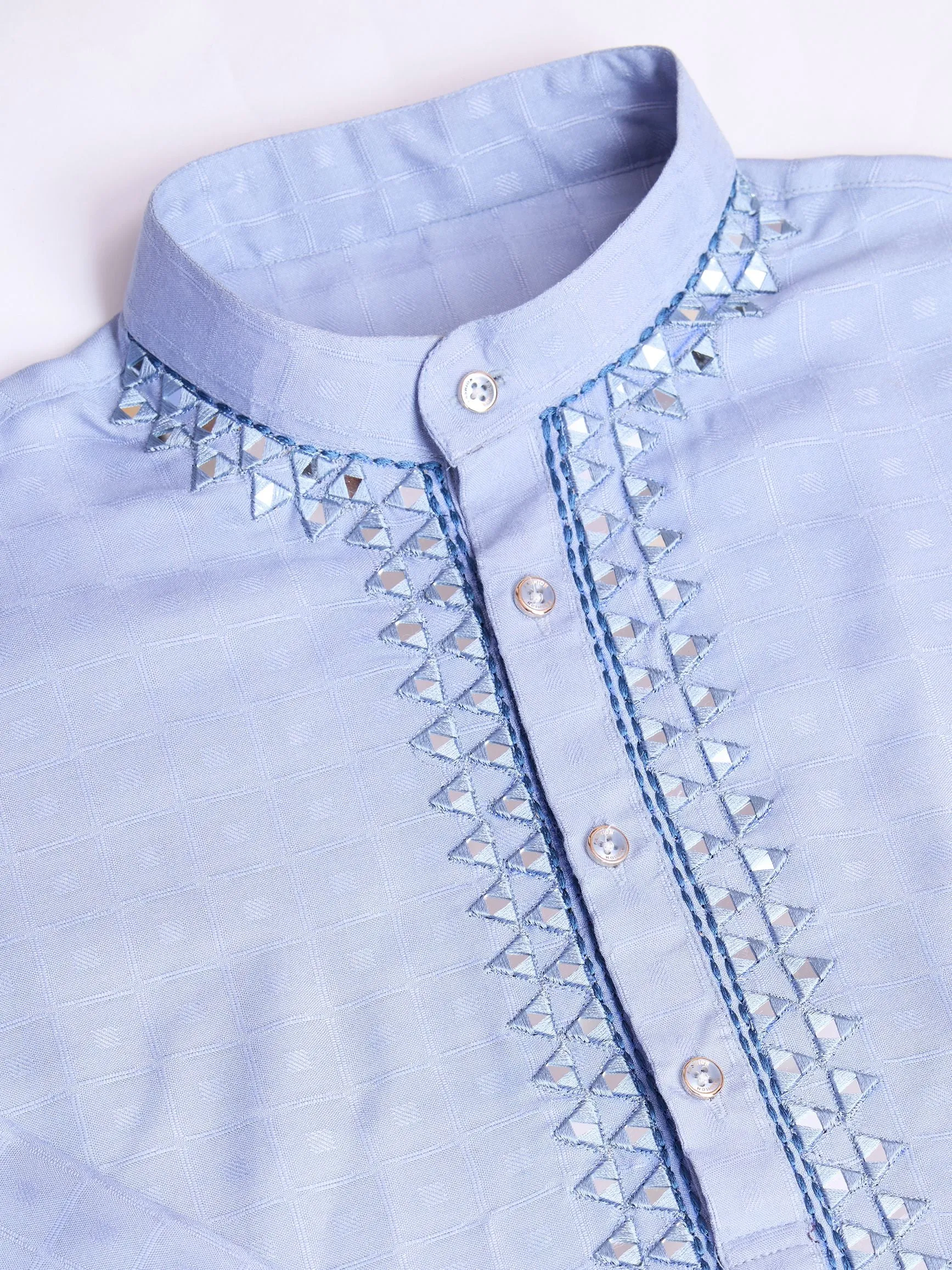 Sky Blue Colour Reyon Silk With Mirror Work Kurta Payjama