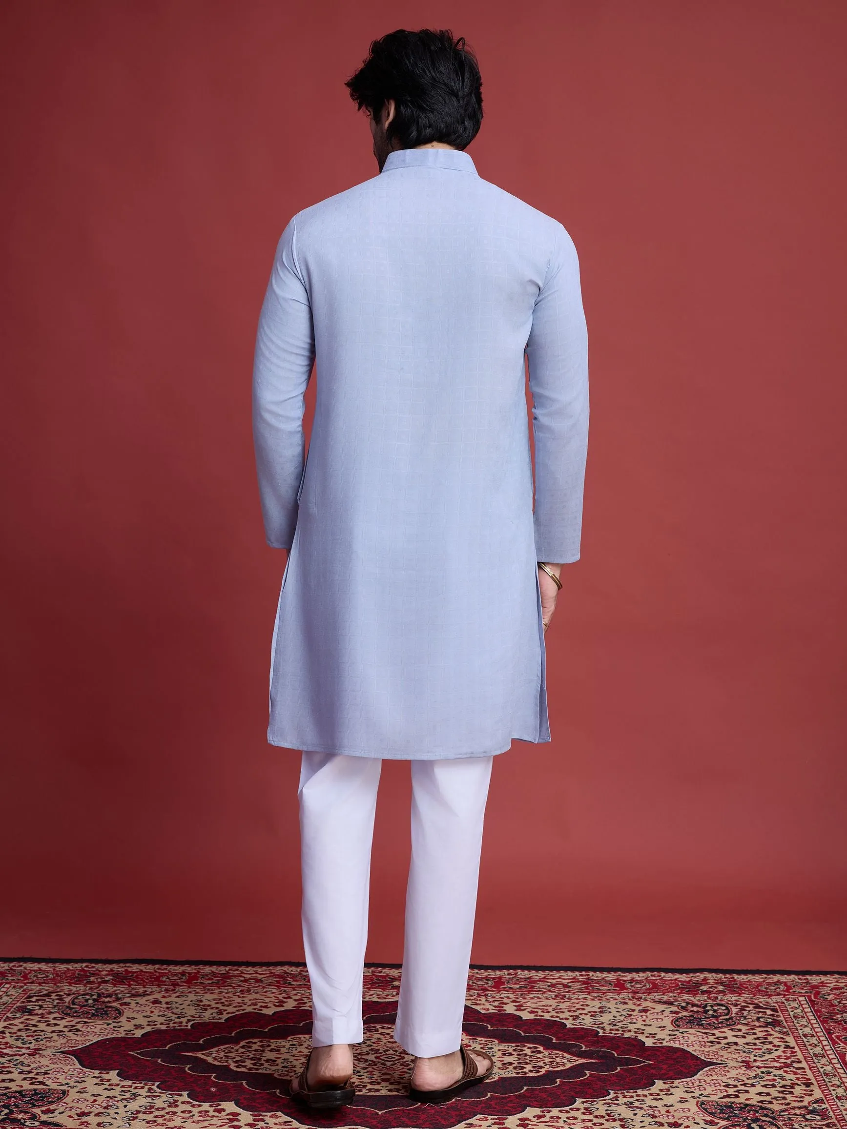 Sky Blue Colour Reyon Silk With Mirror Work Kurta Payjama