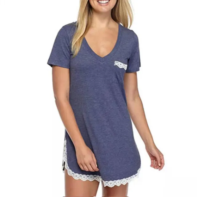 Stitching V Neck Short Sleeve Nightdress