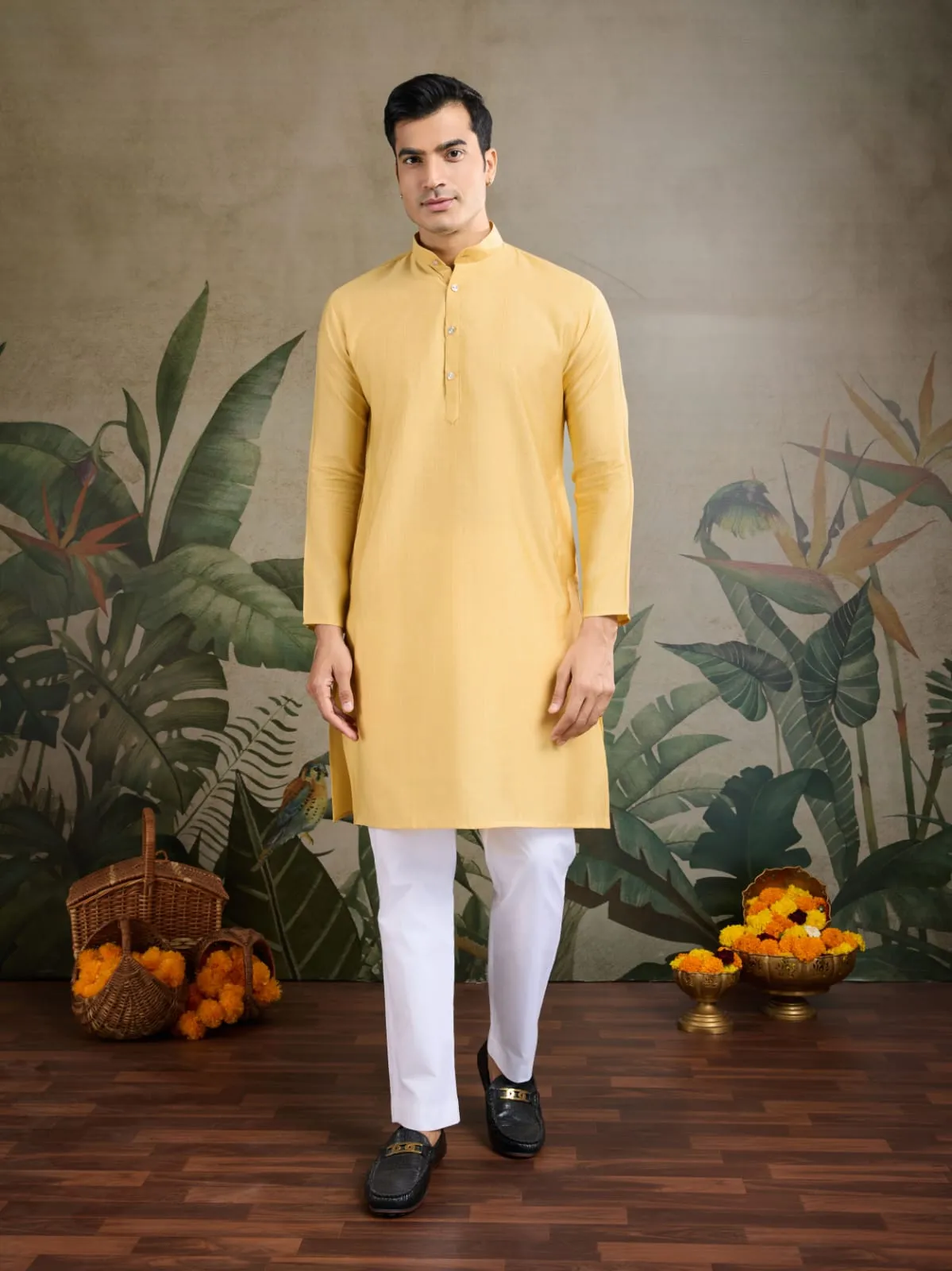 Yellow Viscose Silk Heavy Sequin Work Kurta Pajama & Koti Jacket